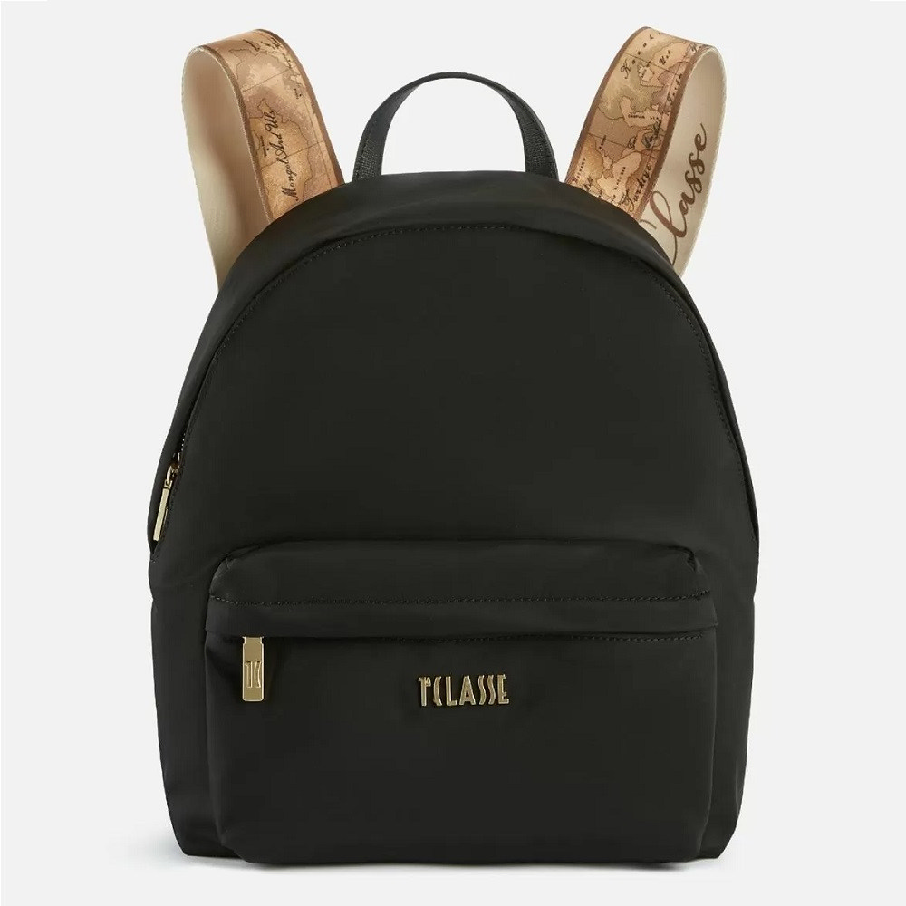 【Alviero Martini】義大利地圖包 永續時尚 超輕量尼龍拉鍊後背包(黑色)