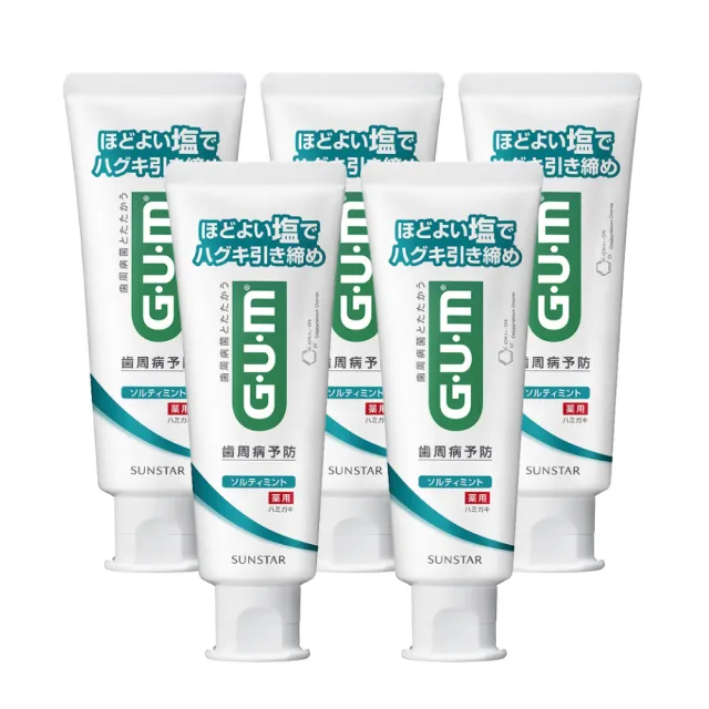 【G.U.M】牙周護理牙膏 清爽岩鹽150g-5入組(直立)