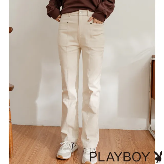 【PLAYBOY】挺版顯瘦斜紋喇叭褲(奶茶色)