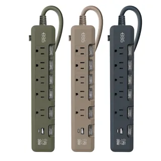 【+886】極野家 6開5插USB+Type C PD 30W 快充延長線