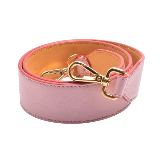 【FENDI 芬迪】經典雙色牛皮金釦寬版背帶(粉/黃色8AV077-PINK-YEL)