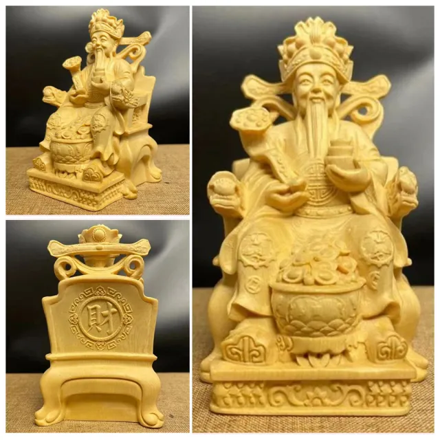 【LEESA】崖柏木雕像\招財神像\風水擺設\家居\鎮宅聚財\崖柏木雕刻\黃楊木材質\招財好物