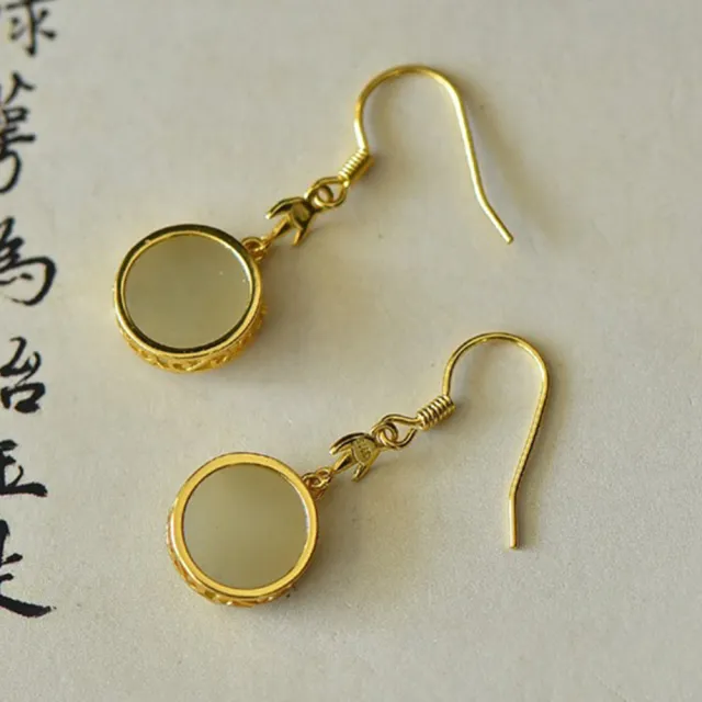 【MoonDy】竹葉琺瑯耳飾 鈎型耳環 和田玉耳環 純銀飾品 女生飾品 復古銀飾 吊墜耳環 新中式配飾