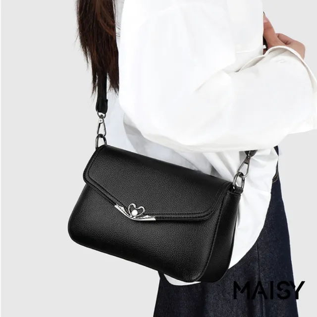 【MAISY】歐美經典軟皮金屬設計斜跨包 單肩包(米色/酒紅色/黑色)