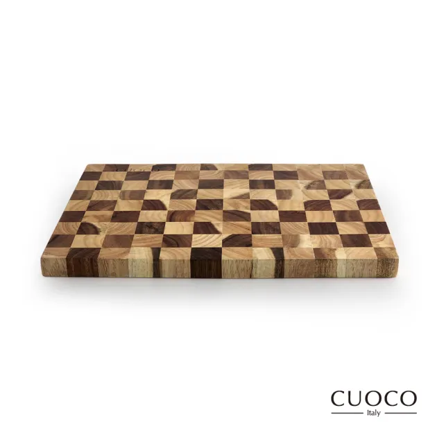 【義大利CUOCO】純淨自然系列-頂級棋盤格原木砧板37x26cm(使用相思木及橡膠木核心10%)