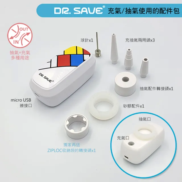 【摩肯】DR. SAVE充抽兩用真空機6大真空壓縮袋組(插電款 旅行打包 露營活動 居家冬衣換季  真空幫浦)