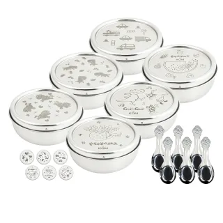 【KOM】全不鏽鋼兒童雙層隔熱碗6入組(碗*6+304湯匙*6 童趣系列)