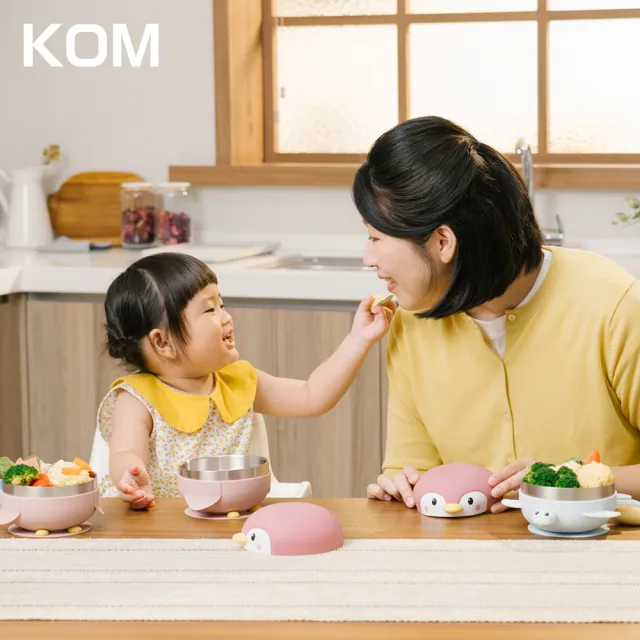 【KOM】海洋系列｜316不鏽鋼兒童矽膠學習隔熱碗-2入組(另贈飛魚湯匙*2+叉子*2+小鯨魚抽繩提袋*1)