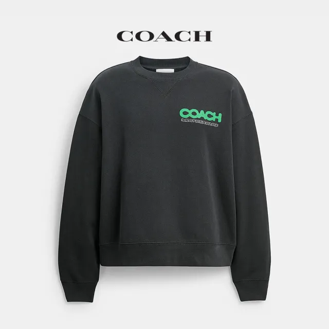 【COACH】蔻馳官方直營 COLLAGE STICKER圖案圓領長袖上衣-水洗黑色(CBV02)