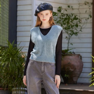 【IENA】閃光絨針織寬肩背心(#5250003 無袖背心、外搭背心；淺灰色、藍綠色)