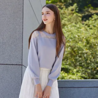 【H2O】假兩件蕾絲拼接毛衣(#5630005 長袖毛衣、上衣；白色/粉色/灰藍色)