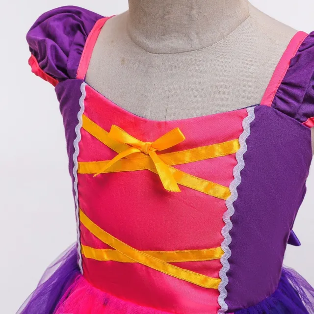 【橘魔法】粉紫拚色小包袖篷篷紗裙公主服(萬聖節 服裝 角色扮演服裝  角色扮演 洋裝 連身裙 女童 童裝)