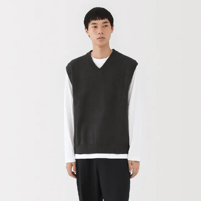 【MUJI 無印良品】男可水洗米蘭諾螺紋背心(深灰/黑色/粉米)