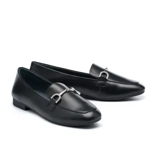 【AS 集團】別致時尚晶鑽馬銜釦全真皮樂福低跟鞋(黑)