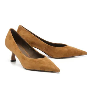 【AS 集團】極簡美學純色羊麂皮尖頭高跟鞋(棕)