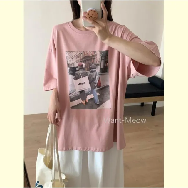 【Want-Meow】100公斤可穿/寬鬆韓系購物女子棉T大尺碼上衣大尺碼T恤(大碼/大尺碼/加大碼)
