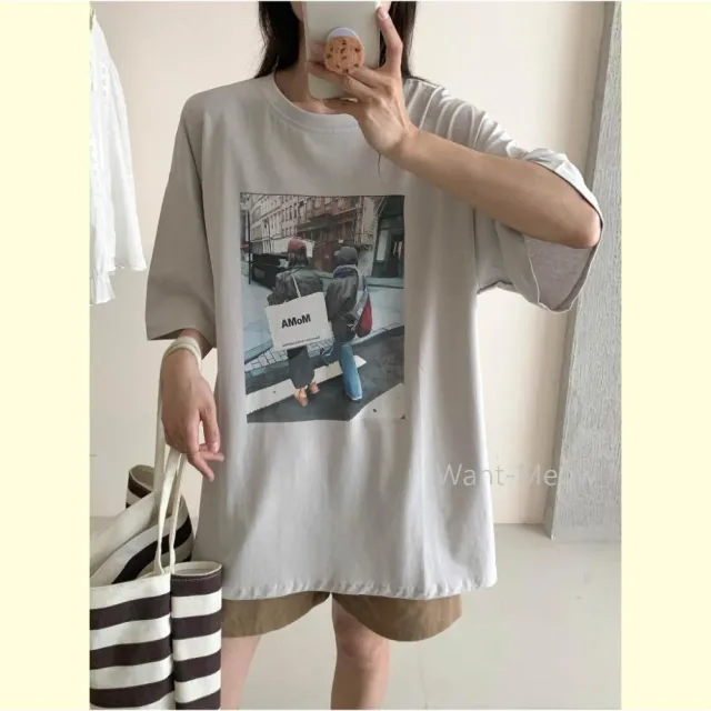 【Want-Meow】100公斤可穿/寬鬆韓系購物女子棉T大尺碼上衣大尺碼T恤(大碼/大尺碼/加大碼)