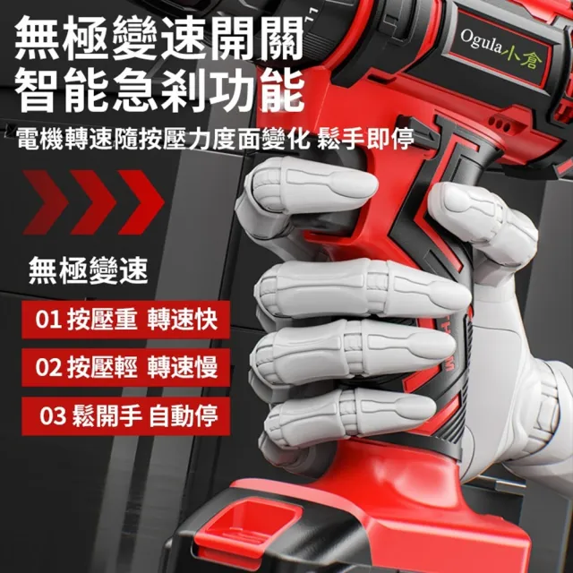 【Ogula 小倉】電鑽 288VF紅色衝擊電鑽 單電+鑽頭配件(電鑽/衝擊鑽/電動螺絲刀/電動起子)