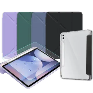 【VXTRA】三星 Galaxy Tab S10+/S9+ 12.4吋 軍事防摔級 Y折晶透背蓋立架皮套+9H玻璃貼(合購價)
