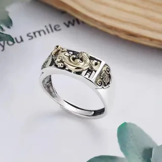 【KT DADA】交換禮物 純銀男戒 貔貅戒指 開口設計 鏤空紋理 抗敏感 個性單品 潮流飾品