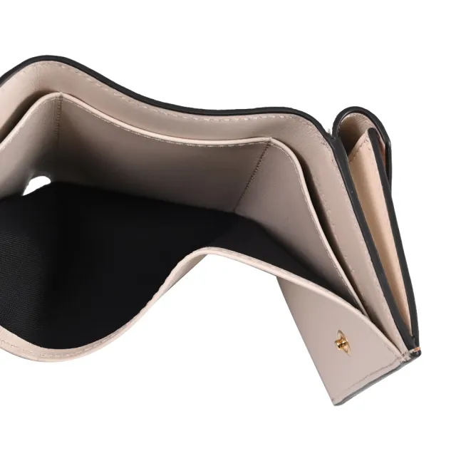 【FENDI 芬迪】金屬雙F LOGO撞色皮革三折雙面小零錢短夾(咖白)