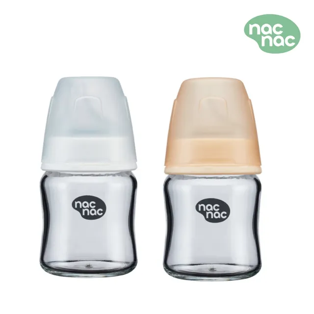 【nac nac】妍心35%晶透防脹氣玻璃寬口奶瓶120ml(雲白色/淡奶茶)