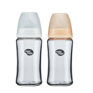 【nac nac】妍心35%晶透防脹氣玻璃寬口奶瓶240ml(雲白色/淡奶茶)