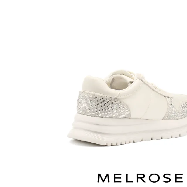【MELROSE】美樂斯 精緻率性晶鑽彈性鞋帶異材質厚底休閒鞋(白)