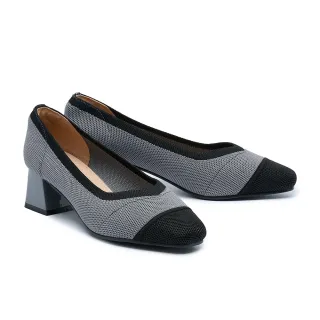 【MELROSE】美樂斯 率性優雅拼接感飛織布高跟鞋(灰)