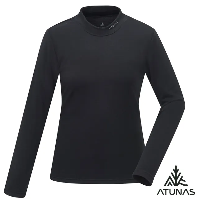 【ATUNAS 歐都納】女款石墨烯抑菌蓄熱立領保暖內著衣(A1UCGZ07W黑/發熱衣/抗靜電/彈性服貼/親膚)