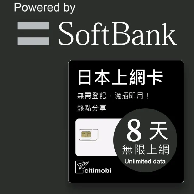 【citimobi】日本上網卡8天吃到飽(1GB/日高速流量 日本 網卡 網路 上網 sim卡)