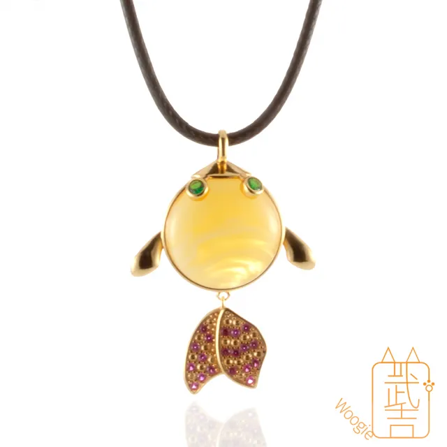 【Woogie武吉珠寶】琥珀蜜蠟精品設計蜜蠟金魚項鍊(白花蜜20mm)