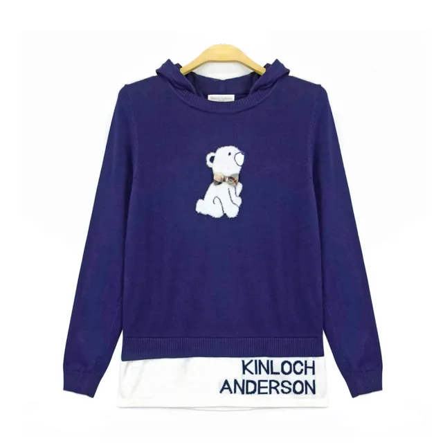 【Kinloch Anderson】俏麗小熊帽子拼接LOGO長袖針織上衣(KA1069021暗藍)