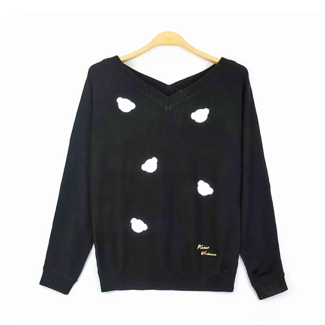【Kinloch Anderson】可愛熊頭刺繡V領顯瘦長袖針織上衣(KA1069023 黑色)