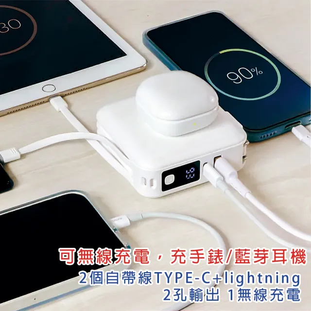 ZJ-51 10000mAh 五合一 22.5W PD+QC 自帶線無線快充行動電源(無線充電/自帶線/手機支架)