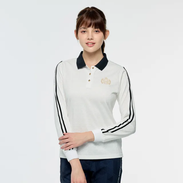 【PLAYBOY GOLF】女款千鳥格高爾夫長袖POLO衫-白(吸濕排汗/高爾夫球衫/KA25203-73)