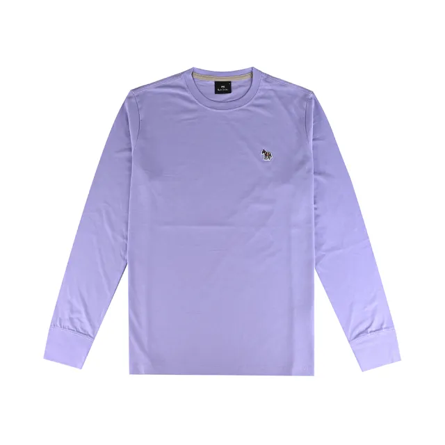 【Paul Smith】Paul Smith 白色英文LOGO炫彩斑馬布標貼棉質長袖T恤(淺紫/男款)