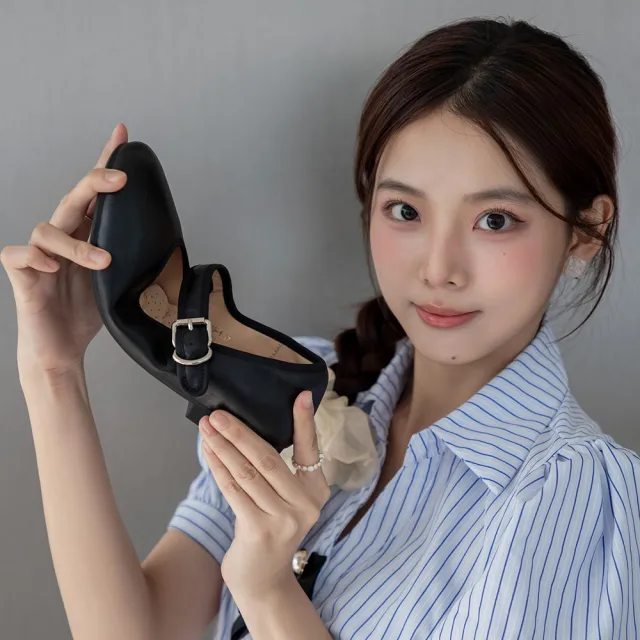 【Ann’S】Ann’S輕日系-柔軟真皮牛皮平底瑪莉珍深口娃娃鞋1.5cm(黑)