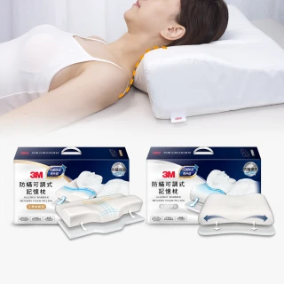 【3M】防蹣可調式記憶枕頭抗菌升級-工學助眠型/側仰舒眠型兩款選(內附防蹣枕套)