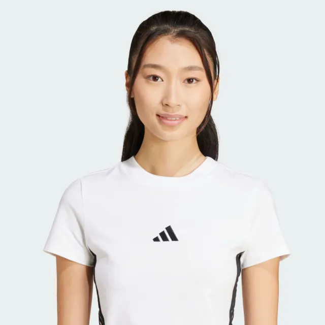【adidas 愛迪達】愛迪達 W 3s Sj Baby T 女 T恤 運動上衣 休閒短袖 白 黑 亞版(JE1239)