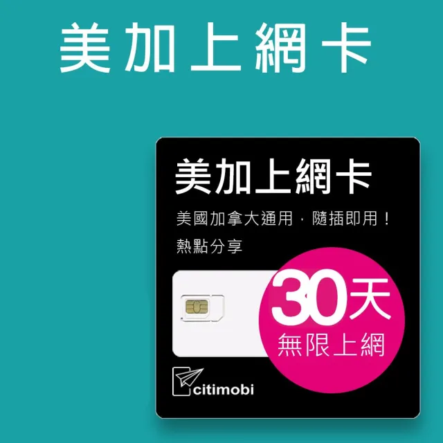 【citimobi】美國加拿大上網卡 - 30天上網吃到飽(1GB/日高速流量 美國上網 加拿大網路 美加通用)