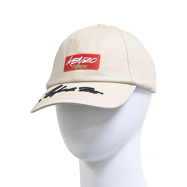 【KENZO】KENZOx Futura 2000刺繡紅底白字LOGO帽簷凸字設計棉質棒球帽(淺米)