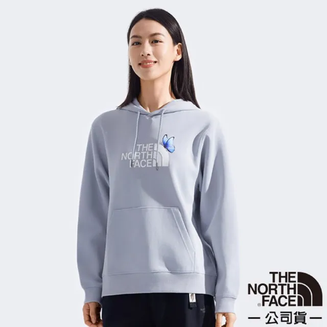 【The North Face】女 ESSENTIAL NATURE RECHARGE 吸濕透氣棉質混紡長袖連帽T恤(8F0E-BOB 灰釉藍)