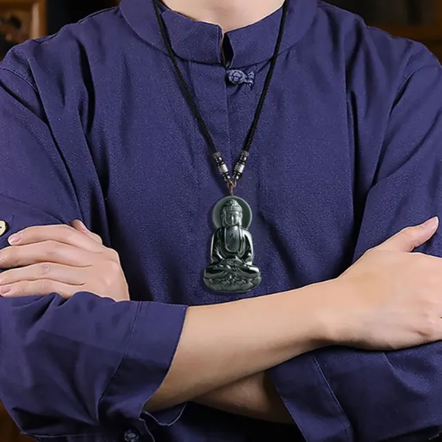 【Penny珮妮】老料和田玉墨玉 阿彌陀佛 吊墜項鍊(母親節 父親節 交換禮物 生日 情人節 尾牙 新年 結婚)