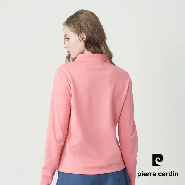 【pierre cardin 皮爾卡登】網路獨家 女款 吸濕排汗印花襯衫領長袖POLO衫-珊瑚粉色(8255292-72)
