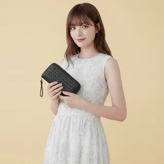 【A&L 老工匠】真皮羊皮Lois優雅編織長夾-(真皮皮夾 時尚黑)