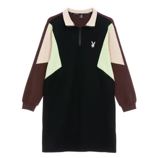 【PLAYBOY】立領開襟色塊剪裁洋裝(黑色)