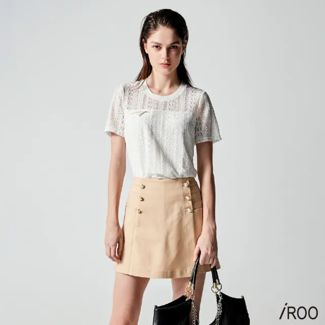 【iROO】羅紋領蕾絲上衣