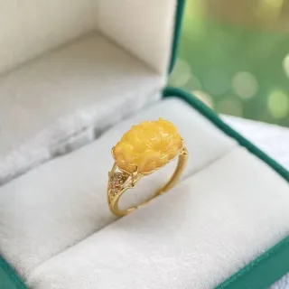 【勝弘珠寶】琥珀蜜蜡牡丹花戒指(蜜蠟戒指)