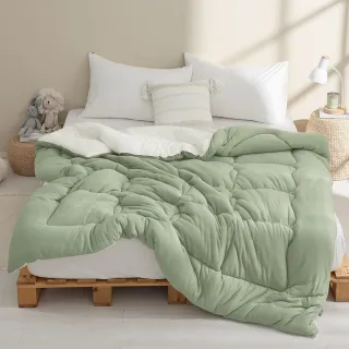 【HOYACASA  禾雅寢具】韓系Q彈雙色泡芙抗菌針織被-180x210 cm-抹茶奶霜-